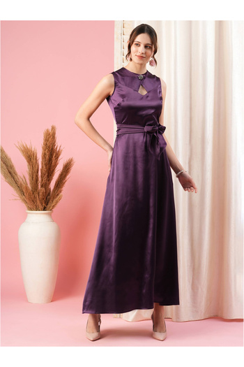 Mish By Styli Round Overlap Neck Maxi Dress with Cut-Out Detail