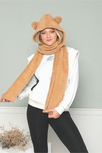 MyBen Hooded Plush Beanie Scarf Welsoft Fleece Neck Collar Shawl Windproof Ear Hat Kpşnl08