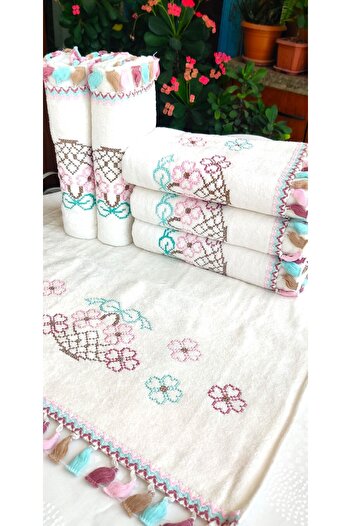 Z&N STYLE 50x90 см. Канавече з квітковим візерунком - розкішний комплект рушників з бахромою (комплект з 6 штук)