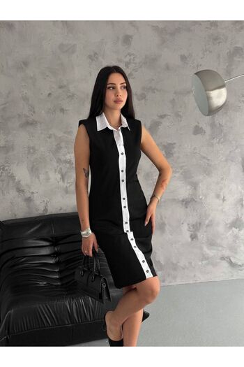Noa Noa Zero Sleeve Collar Detailed Dress
