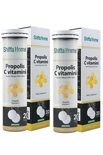 Shiffa Home 2 Boxes Aksu Vital Propolis - Vitamin C 20 Effervescent Tablets, Propolis Water Melt Tablets