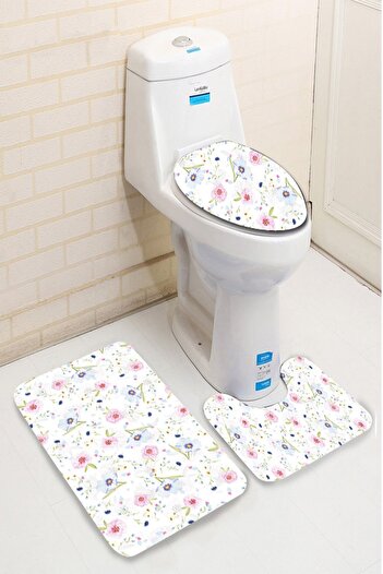 MODANOİVA Leke Tutmaz Yıkanabilir Kaymaz Dot Taban 3'lü Klozet Takımı Mnkz6023