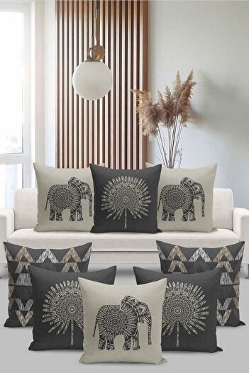 Filamente 8-Piece Throw Pillow Cover Set Linen Tweed Floor View