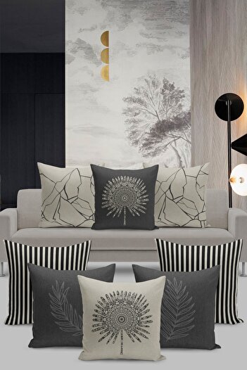 Filamente 8-Piece Throw Pillow Cover Set Linen Tweed Floor View