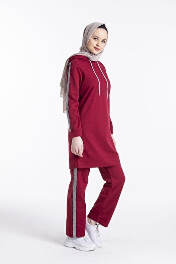 CNG MODA Claret Red Tracksuit Set - With Sleeve Stripes