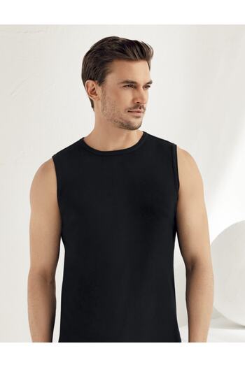 Şahinler Men's Black Zero Sleeve O-Neck Undershirt ME023-SH