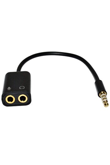 Streak Aux 3.5mm Jack Ses Adaptör Mikrofon Kulaklık Çevirici Kablo - Siyah