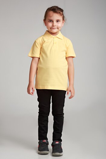 Dragora Yellow Polo Neck School Combed Cotton T-shirt
