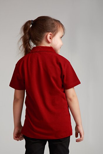 Dragora Bordo Polo Yaka Okul Penye T-shirt