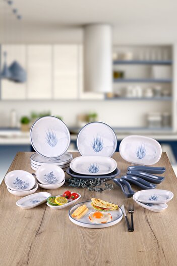 Keramika 21 Piece Blue Magic Cactus Breakfast Set for 6 People