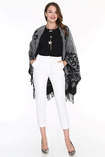 Patiska Women's Gray Patterned Poncho 1163357