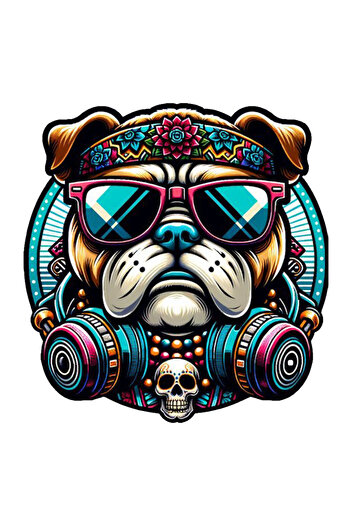 MegaSticker Autocolant Bulldog Cool Colorat 14x13 Cm - Mașină, Motocicletă, Cască, Laptop, Sticlă