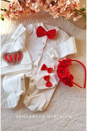 çiğdem kaya design Mother Baby Hospital Exit Set with Red Bow Tie