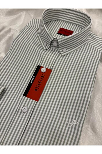 Sarar Ανοιχτό πράσινο ριγέ πουκάμισο Slim Fit - Υφαντό Συνέντευξη