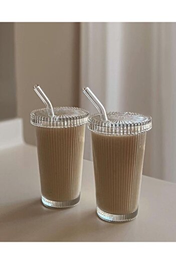 MİS KİTCHEN 4 Origami Cups - 400ml with Straw and Lid, Cold and Hot Coffee Cup + Cleaning Brush