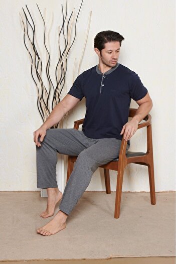 PİJAMMA Men's Plus Size Short Sleeve Pajama Set