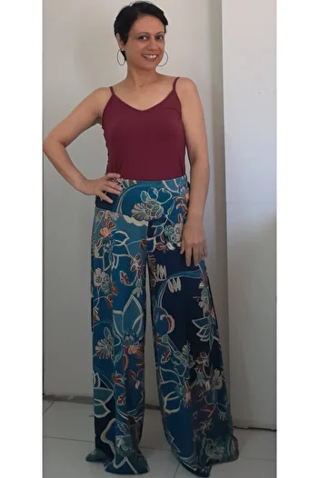 Mertcan Butik Navy Blue Indigo Green - Elastic Waist Wide Leg Seasonal Steel Knitted Trouser Skirt