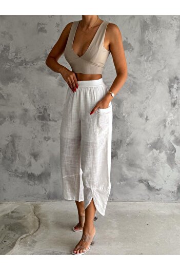 Ladyone Women's Cotton Trousers - Flared, Pocketed and Lined