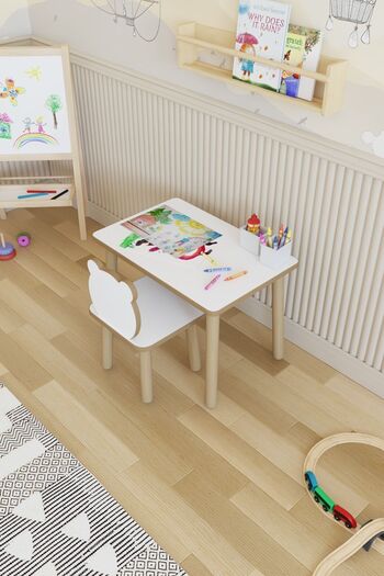 POFİTTO Yaz-sil Yüzey Çocuk Masası - Aktivite Masası - Çocuk Çalışma Masası Takımı 1 Adet Sandalyeli