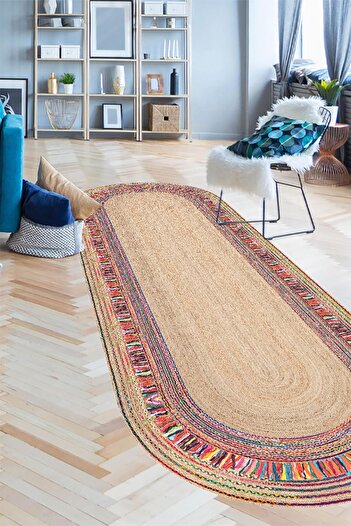 eco concept Scandinavian Decoration - Straw Patterned, Jute Look Carpet, Digital Printed Carpet, Washable Carpet