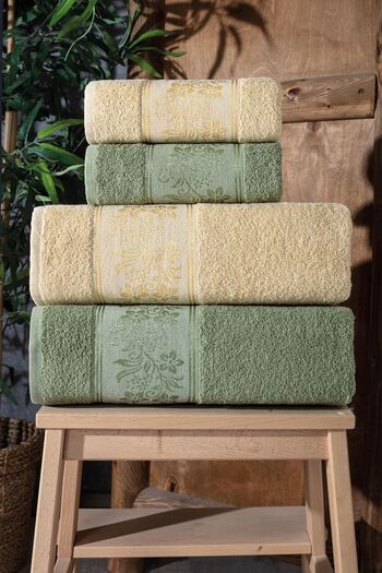 Güvenal Lara Boxed 4-Piece Bath Towels | Towel Set | Towel | Towel Set I Turkish Bath Set I Dowry Towel