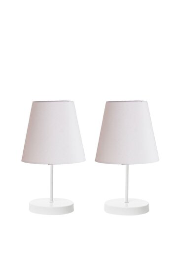 Fer Avize Set of 2 Marla White Modern Metal Leg White Fabric Head Table Lamp Lampshade