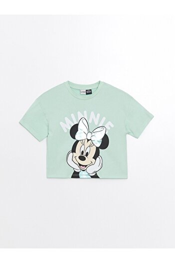 LC Waikiki Dívčí tričko s krátkým rukávem s potiskem Minnie Mouse s výstřihem LCW Crew
