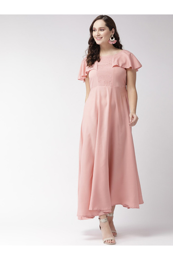 U&F By Styli Square Neck A-Line Maxi Dress with Frill Sleeves
