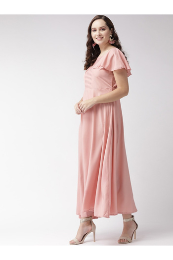 U&F By Styli Square Neck A-Line Maxi Dress with Frill Sleeves