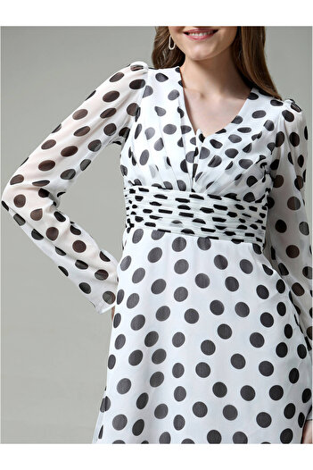 Mish By Styli Polka Dot Maxi Dress with Waist Pleat Detailing