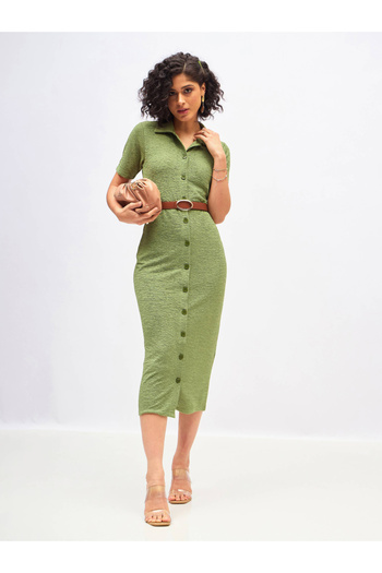 Sassafras By Styli Knitted Front Button Bodycon Midi Dress