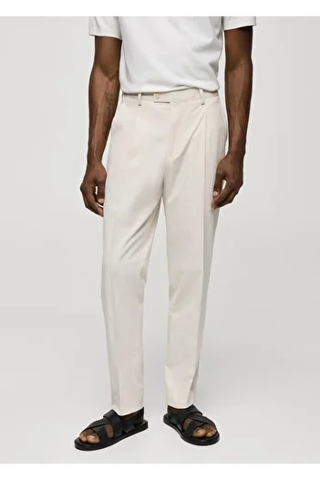 MANGO Man Striped Seersucker Cotton Slim Fit Fabric Pants
