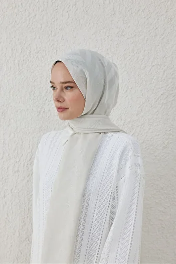 VALORSCARF Jacquard Patterned Off-White Fishing Shawl