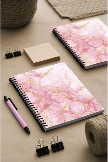 kutuTR 15x21 Vip Modelist Notebook - Pink Marble Pattern, Wooden MDF Cover, 100 Sheets Lined, 80gr/m2 Ç515