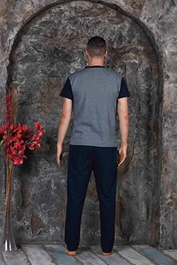 MİRELLA Erkek Parçalı Kısa Kollu Altı Uzun Penye Örme Kumaş Yazlık Pijama Takımı