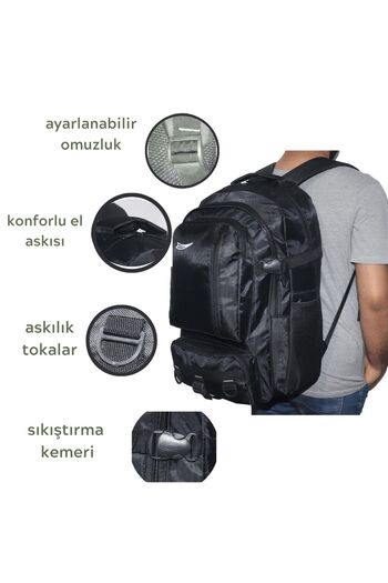 Baggor Σακίδιο πλάτης 50L Μαύρο μεγάλου μεγέθους αδιάβροχο πολλαπλών διαμερισμάτων Πεζοπορία-Ταξίδι-Σχολείο-Ορειβάτης-Τρέκινγκ