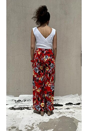 520CK Women's Viscose Fabric Wide Leg Patterned Summer Trousers