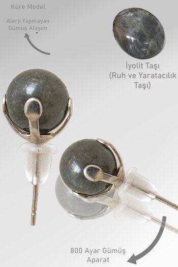 Tesbih Atölyesi Real Iolite Stone Spot - Certified Natural Stone Earrings