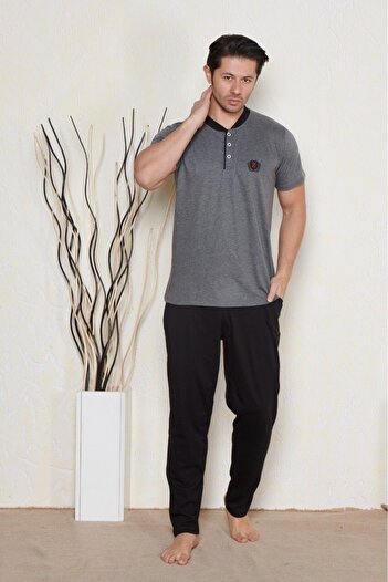 PİJAMMA Men's Plus Size Short Sleeve Pajama Set