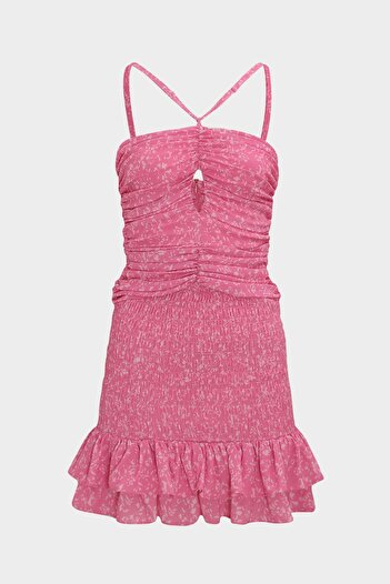 Açelya Okcu Slim Fit Elastic and Gather Detailed Women's Mini Dress