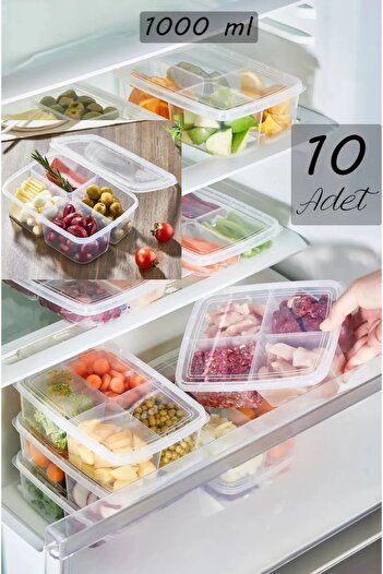 Bayev 10 Pieces 1 Kg - 4 Compartments Meat and Vegetable Storage Set Icebox Birdhead and Sacrifice Mincer Box