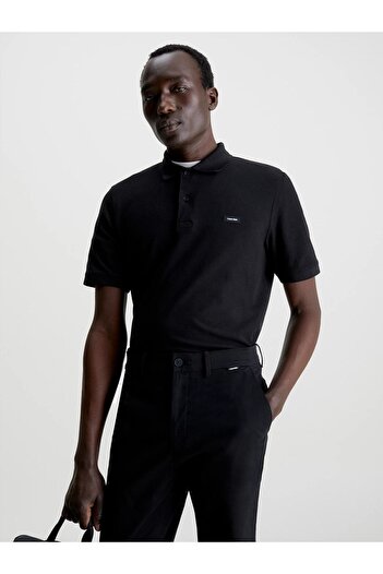 Calvin Klein Men's Brand Logo Polo Collar Organic Cotton Black Polo Collar T-shirt K10k111196-beh