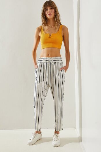 Bianco Lucci Carrot Pants60251354 - Striped and Rubber Waist Tie