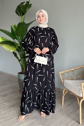 InStyle Μαύρο φόρεμα βισκόζης - Τραγανό ριγέ λεπτομέρεια
