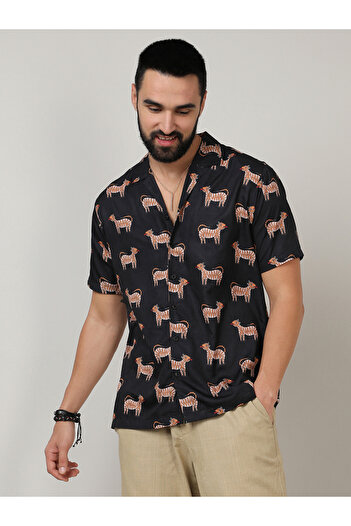 Campus Sutra By Styli Tiger Print Casual Shirt with Buttons