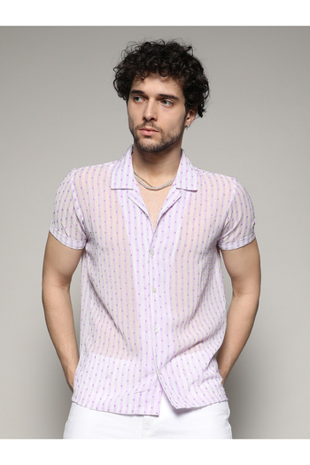 Campus Sutra By Styli Dobby Design Sheer Casual Shirt