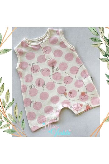 Bebitof Baby Polka Dot Rabbit Love - Short Jumpsuit with Snap Fasteners