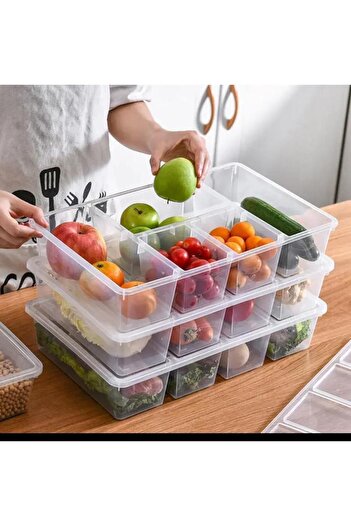 Bayev Luna 5 Compartment Refrigerator Organizer with Lid - 3 Crispers, Meat Fish Vegetable Organizer