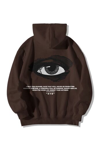 Stadium Unisex Καφέ Oversize Hooded Kangaroo Pocket Never Lie Φούτερ με στάμπα με κουκούλα