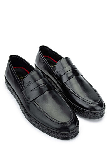 Tamer Tanca Genuine Leather Black Men's Loafer Shoes